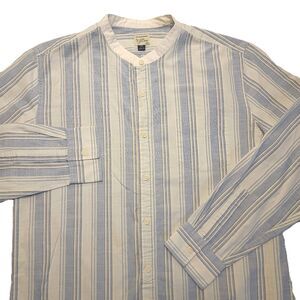 J.Crew Mens XL  Shirt Button Down Collarless Long Sleeve Stripped